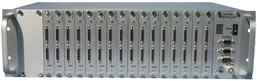 SCS-801 rack mount high density multi-channel signal conditioning system software controlled Butterworth, Bessel, Linear Phase, or Cauer-Elliptic low pass filter with variable gain instrumentation amplifier or strain gage amplifier.